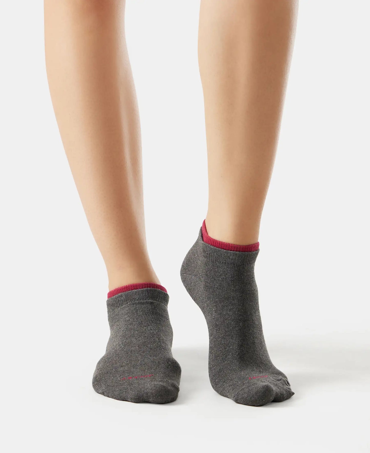 Compact Cotton Stretch Solid Low Show Socks with StayFresh Treatment - Charcoal melange & Beet red-2
