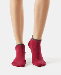 Compact Cotton Stretch Solid Low Show Socks with StayFresh Treatment - Charcoal melange & Beet red-3