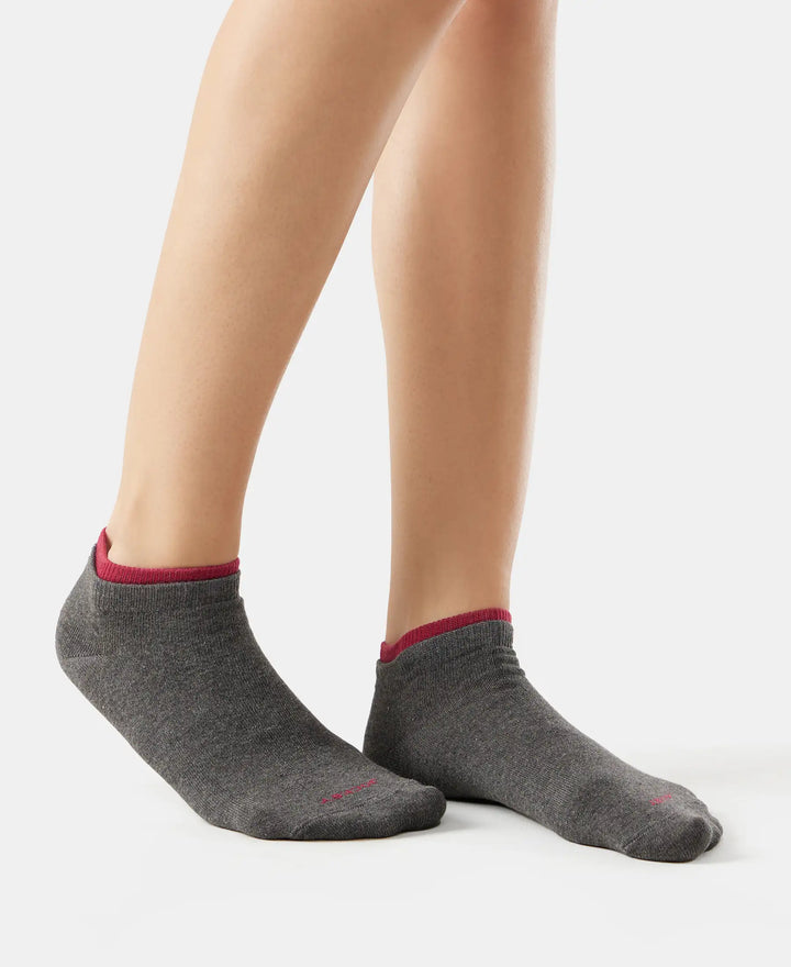 Compact Cotton Stretch Solid Low Show Socks with StayFresh Treatment - Charcoal melange & Beet red-4