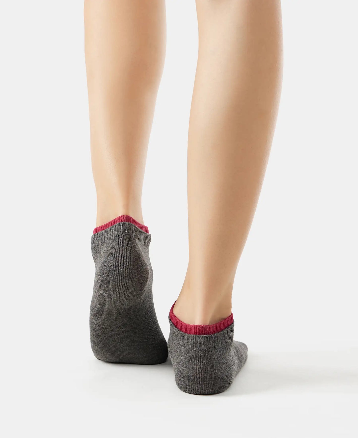 Compact Cotton Stretch Solid Low Show Socks with StayFresh Treatment - Charcoal melange & Beet red-8