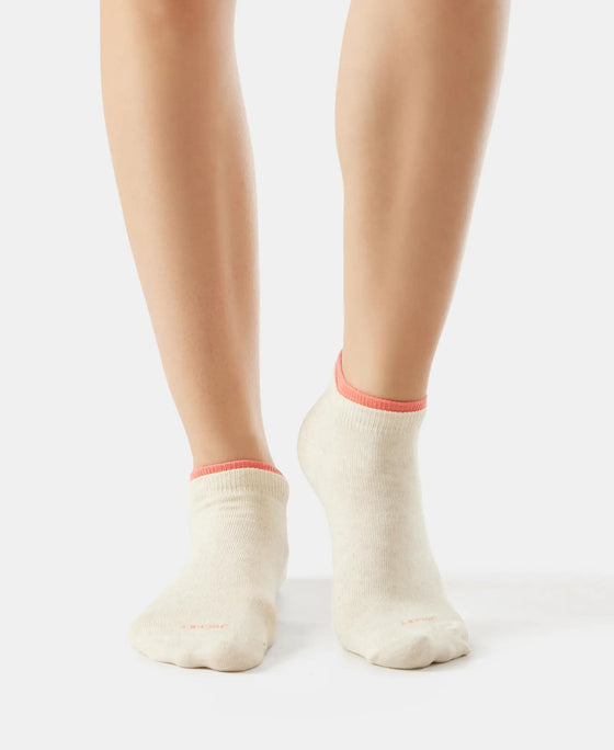 Compact Cotton Stretch Solid Low Show Socks with StayFresh Treatment - Cream Melange & Dubarry-3