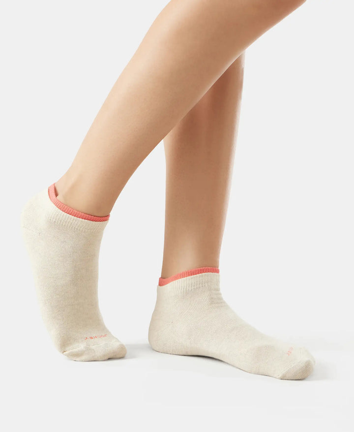 Compact Cotton Stretch Solid Low Show Socks with StayFresh Treatment - Cream Melange & Dubarry-5