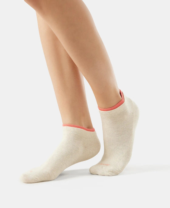 Compact Cotton Stretch Solid Low Show Socks with StayFresh Treatment - Cream Melange & Dubarry-7