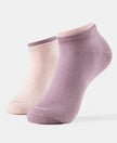 Compact Cotton Stretch Solid Low Show Socks with StayFresh Treatment - Elderberry & Pink Sorbet Melange-1
