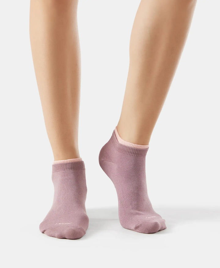 Compact Cotton Stretch Solid Low Show Socks with StayFresh Treatment - Elderberry & Pink Sorbet Melange-2