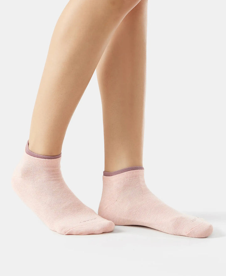 Compact Cotton Stretch Solid Low Show Socks with StayFresh Treatment - Elderberry & Pink Sorbet Melange-5
