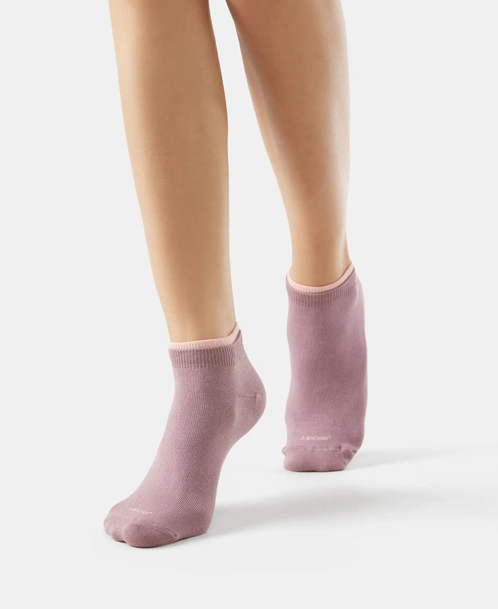 Compact Cotton Stretch Solid Low Show Socks with StayFresh Treatment - Elderberry & Pink Sorbet Melange-6
