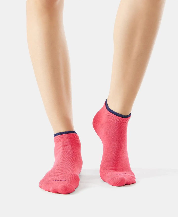 Compact Cotton Stretch Solid Low Show Socks with StayFresh Treatment - Imperial blue & Raspberry-2