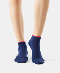 Compact Cotton Stretch Solid Low Show Socks with StayFresh Treatment - Imperial blue & Raspberry-3