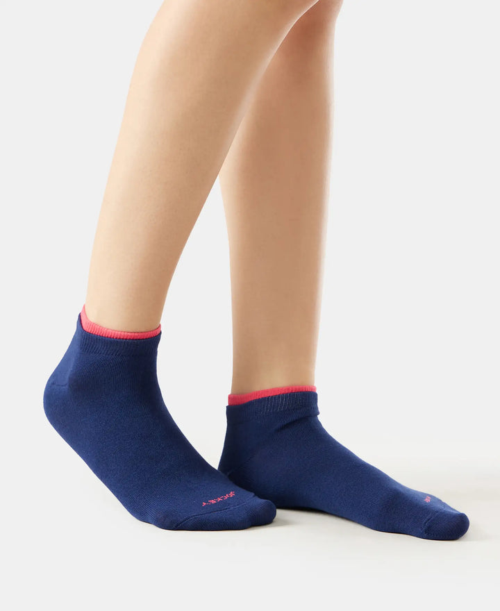 Compact Cotton Stretch Solid Low Show Socks with StayFresh Treatment - Imperial blue & Raspberry-5