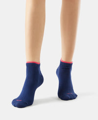 Compact Cotton Stretch Solid Low Show Socks with StayFresh Treatment - Imperial blue & Raspberry-7