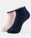 Compact Cotton Stretch Solid Low Show Socks with StayFresh Treatment - Rose Smoke & Navy-1