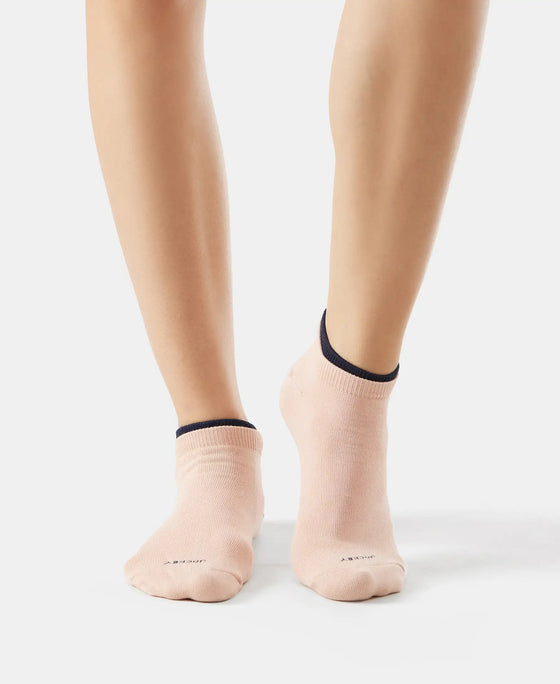 Compact Cotton Stretch Solid Low Show Socks with StayFresh Treatment - Rose Smoke & Navy-2