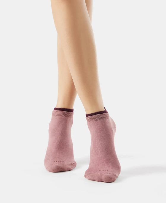 Compact Cotton Stretch Solid Low Show Socks with StayFresh Treatment - Wistful mauve & Wine Tasting-7