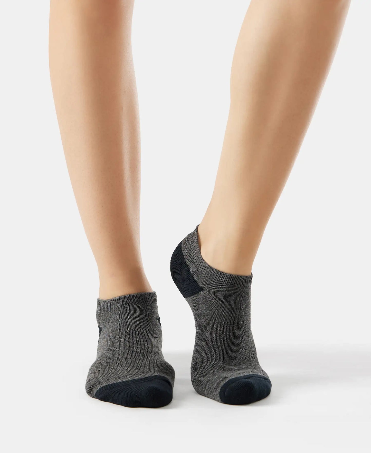 Cotton Nylon Blend Solid Low Show Socks with StayFresh Treatment - Charcoal Melange & Mid Grey Melange-3