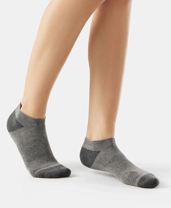 Cotton Nylon Blend Solid Low Show Socks with StayFresh Treatment - Charcoal Melange & Mid Grey Melange-4