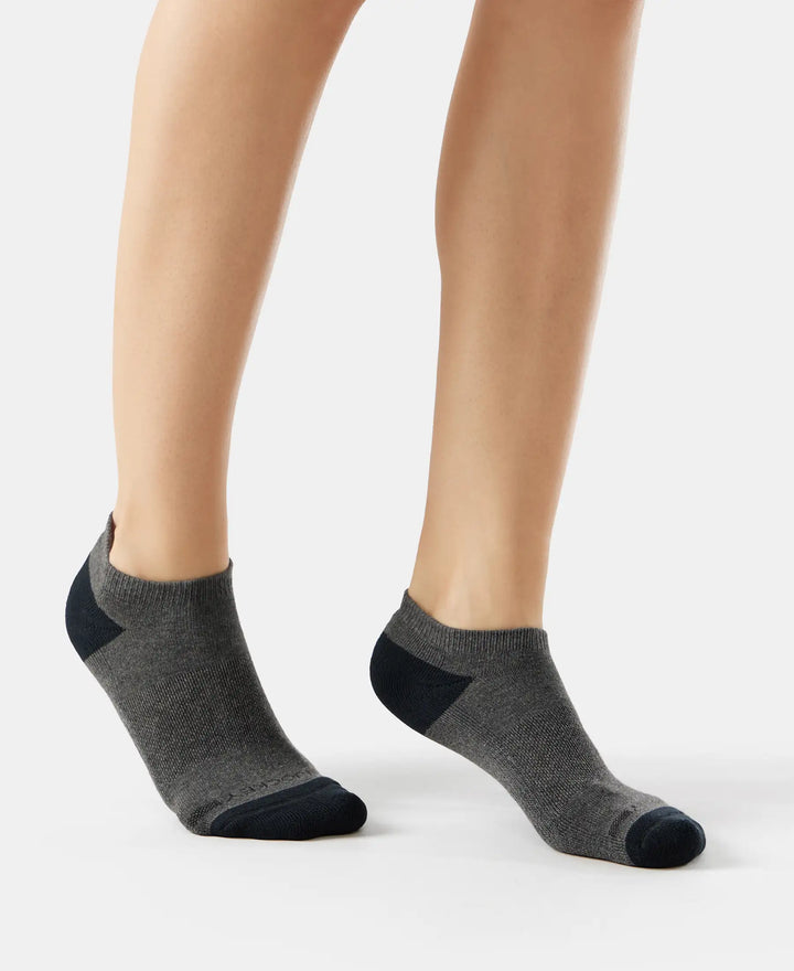 Cotton Nylon Blend Solid Low Show Socks with StayFresh Treatment - Charcoal Melange & Mid Grey Melange-5