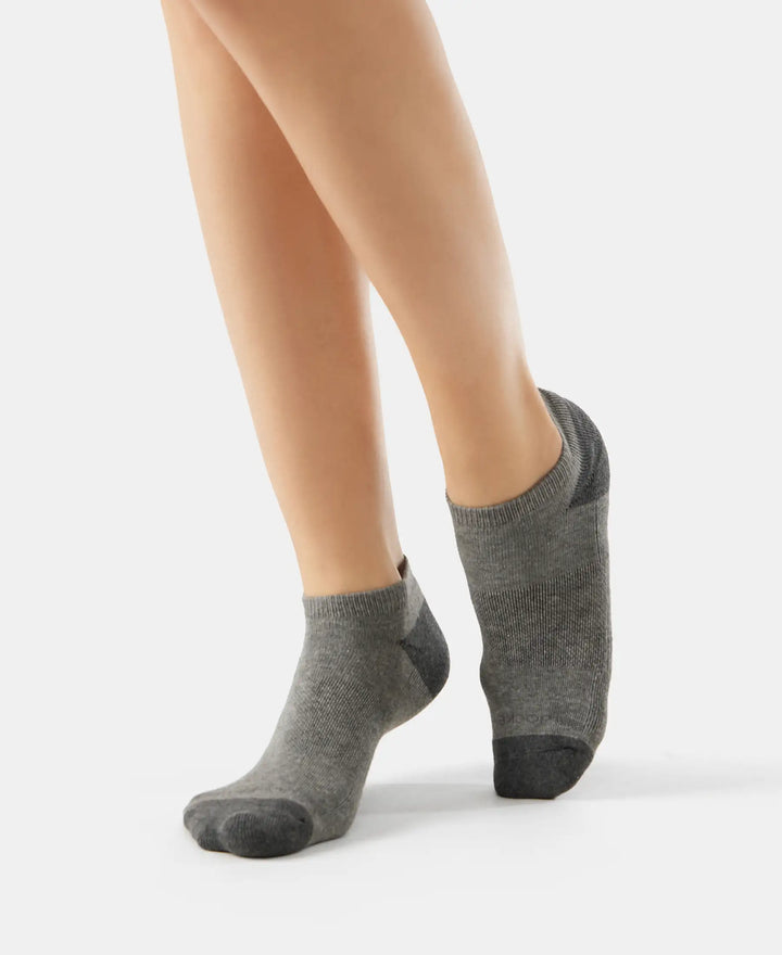 Cotton Nylon Blend Solid Low Show Socks with StayFresh Treatment - Charcoal Melange & Mid Grey Melange-6