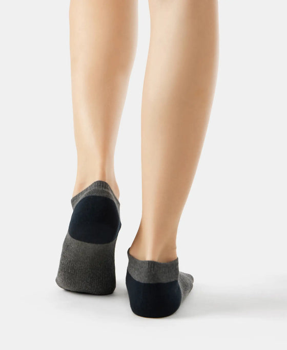 Cotton Nylon Blend Elastane Stretch Solid Low Show Socks with StayFresh Treatment - Charcoal Melange & Mid Grey Melange (Pack of 2)