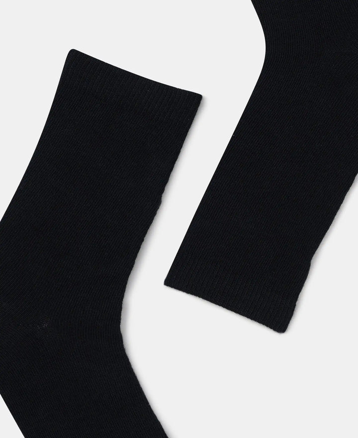 Kid's Compact Cotton Stretch Solid Calf Length Socks With StayFresh Treatment - Black-2