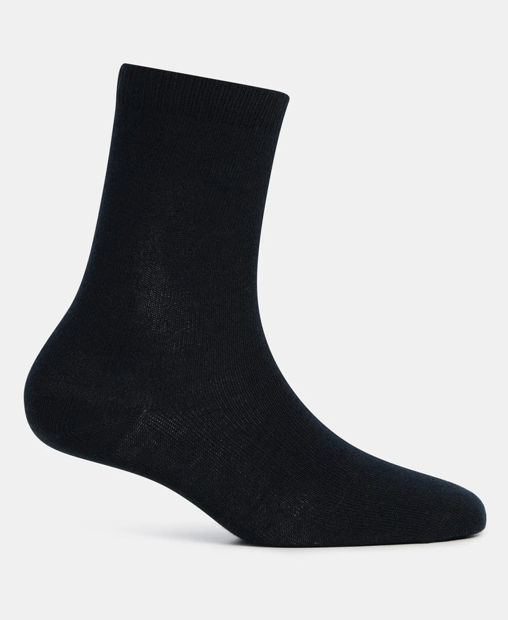 Kid's Compact Cotton Stretch Solid Calf Length Socks With StayFresh Treatment - Black-3