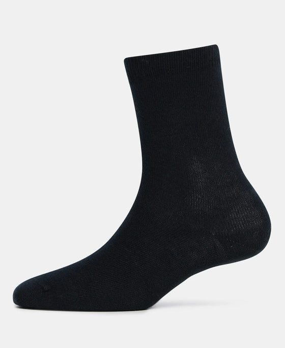 Kid's Compact Cotton Stretch Solid Calf Length Socks With StayFresh Treatment - Black-4