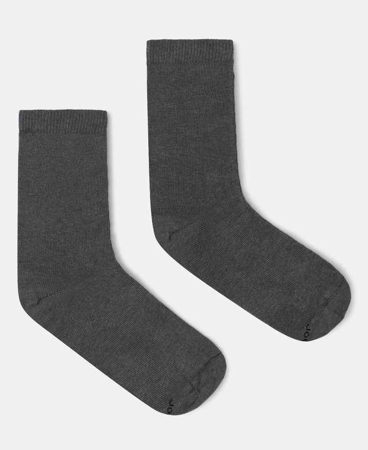 Kid's Compact Cotton Stretch Solid Calf Length Socks With StayFresh Treatment - Gun Metal-1
