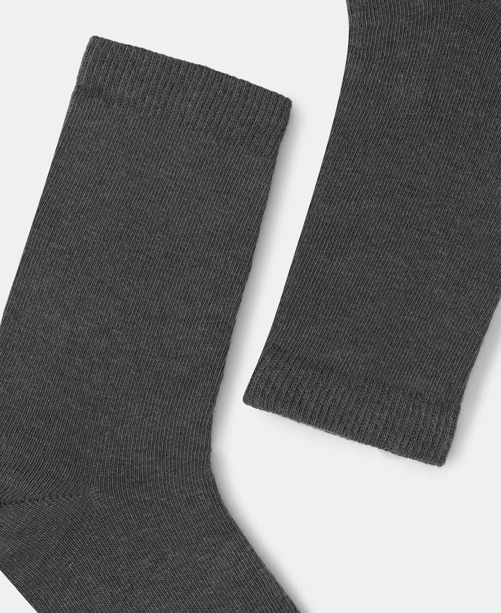Kid's Compact Cotton Stretch Solid Calf Length Socks With StayFresh Treatment - Gun Metal-2