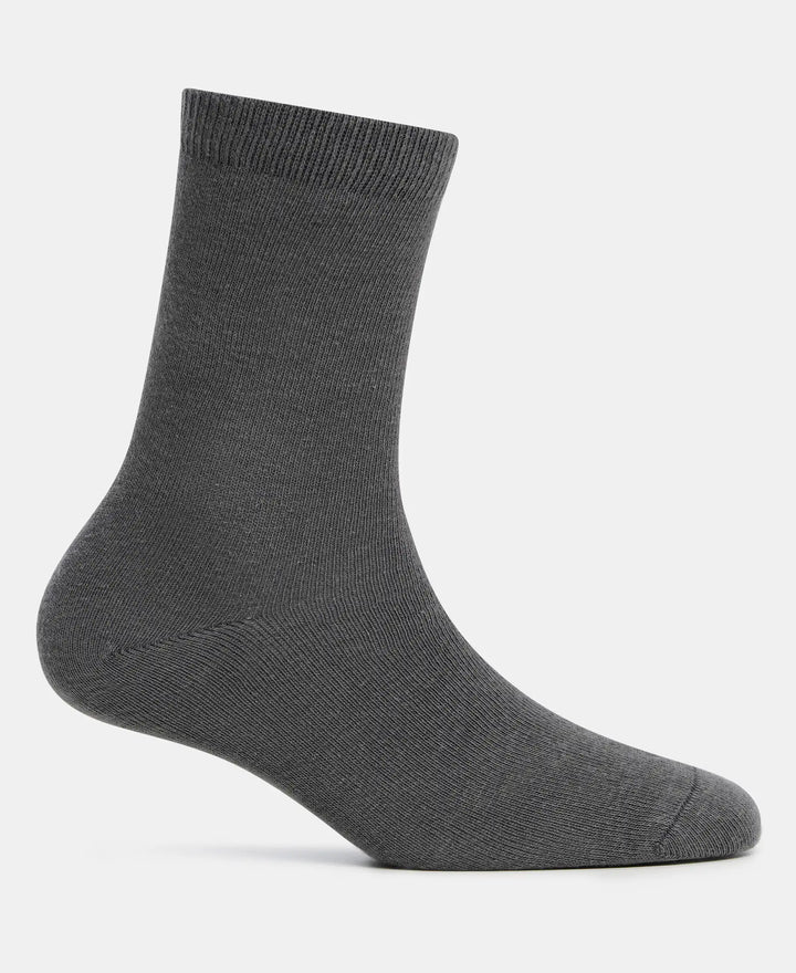 Kid's Compact Cotton Stretch Solid Calf Length Socks With StayFresh Treatment - Gun Metal-3
