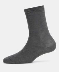 Kid's Compact Cotton Stretch Solid Calf Length Socks With StayFresh Treatment - Gun Metal-4