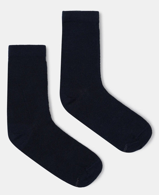 Kid's Compact Cotton Stretch Solid Calf Length Socks With StayFresh Treatment - Navy-1