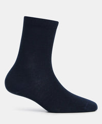 Kid's Compact Cotton Stretch Solid Calf Length Socks With StayFresh Treatment - Navy-3