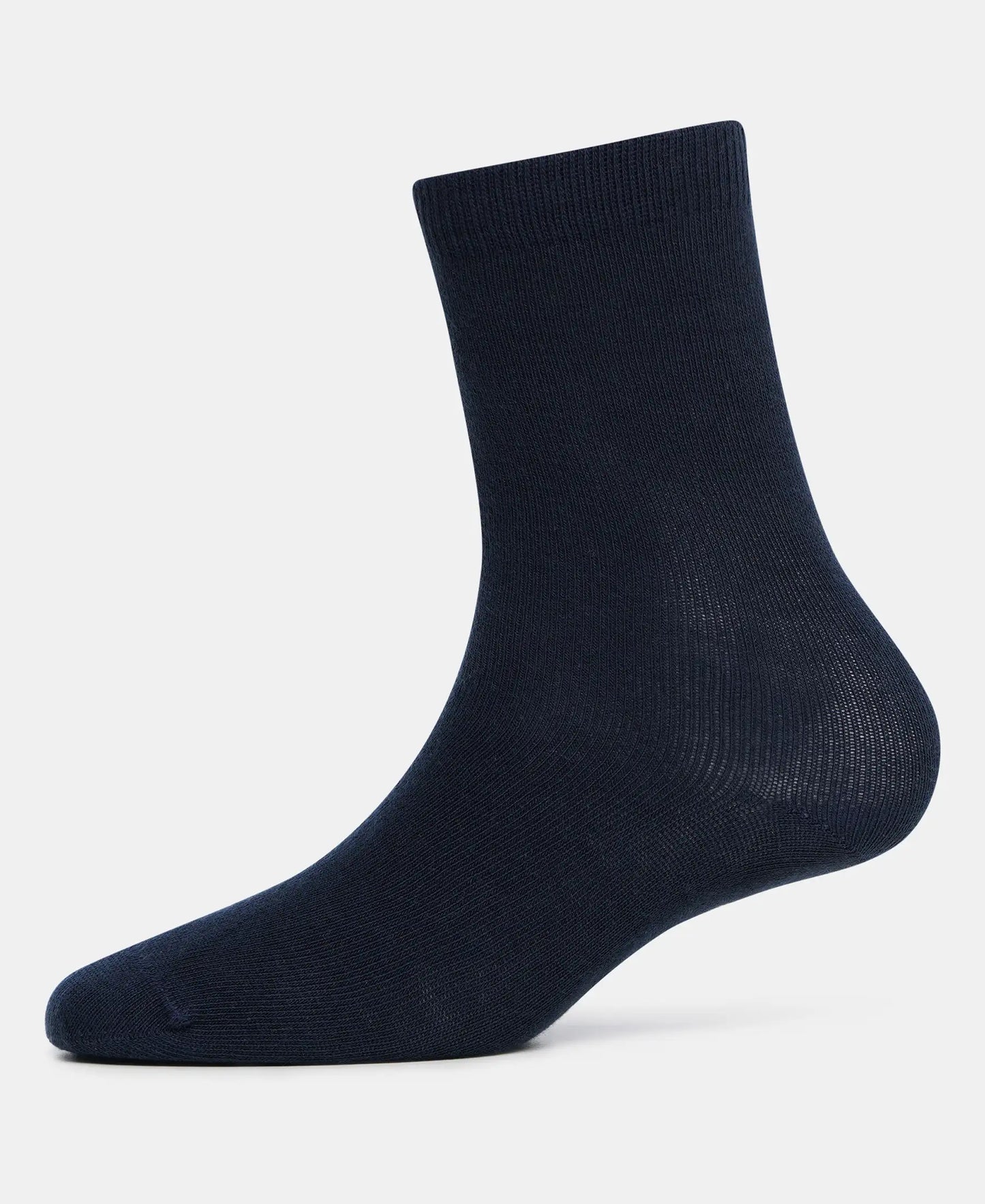 Kid's Compact Cotton Stretch Solid Calf Length Socks With StayFresh Treatment - Navy-4