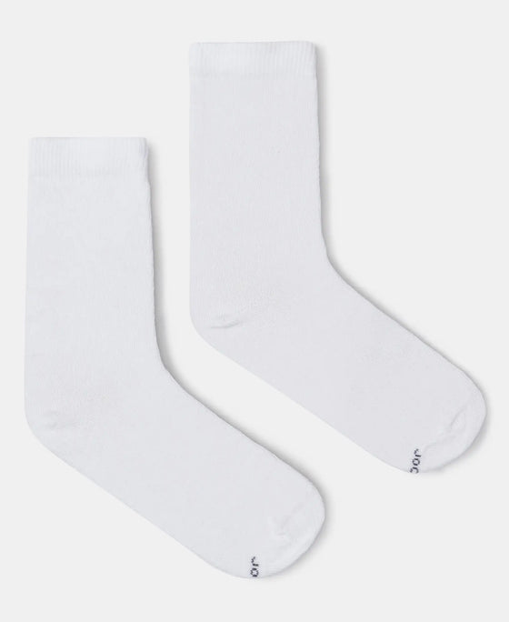 Kid's Compact Cotton Stretch Solid Calf Length Socks With StayFresh Treatment - White-1