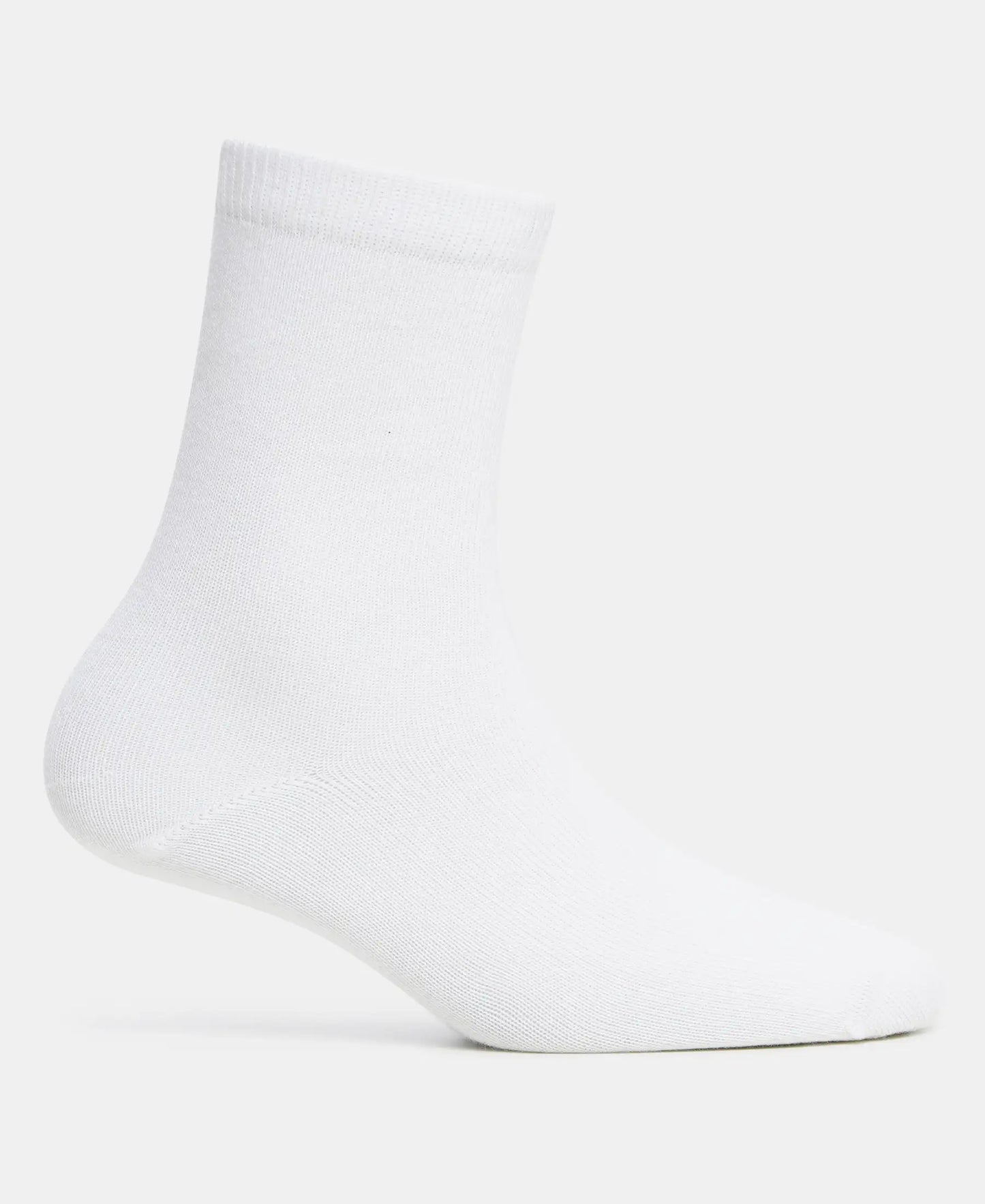 Kid's Compact Cotton Stretch Solid Calf Length Socks With StayFresh Treatment - White-3