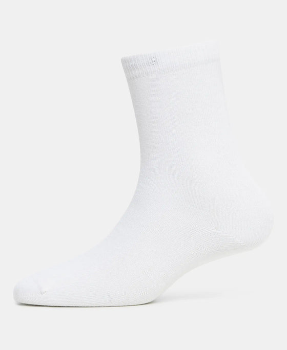 Kid's Compact Cotton Stretch Solid Calf Length Socks With StayFresh Treatment - White-4