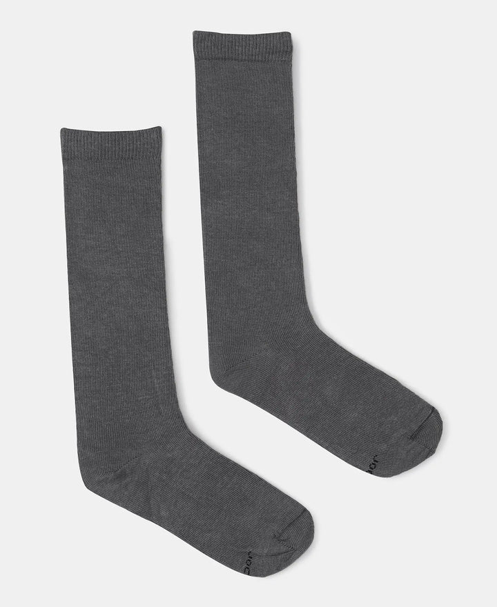 Kid's Compact Cotton Stretch Solid Knee Length Socks With StayFresh Treatment - Gun Metal-1