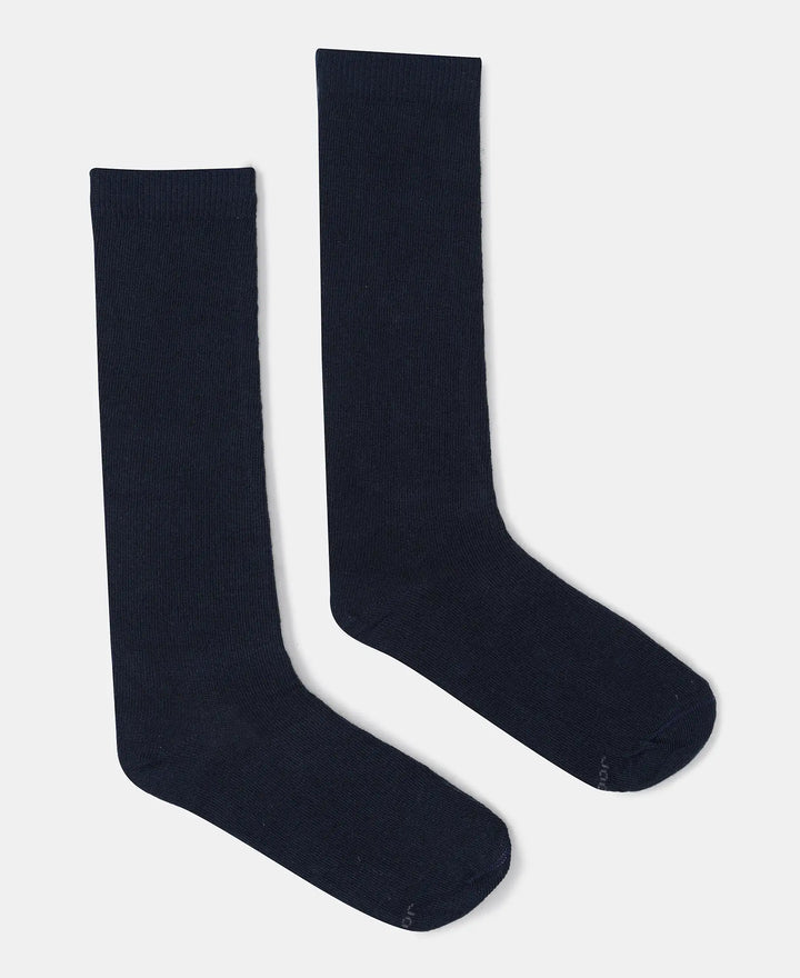 Kid's Compact Cotton Stretch Solid Knee Length Socks With StayFresh Treatment - Navy-1