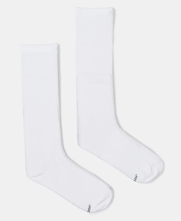 Kid's Compact Cotton Stretch Solid Knee Length Socks With StayFresh Treatment - White-1