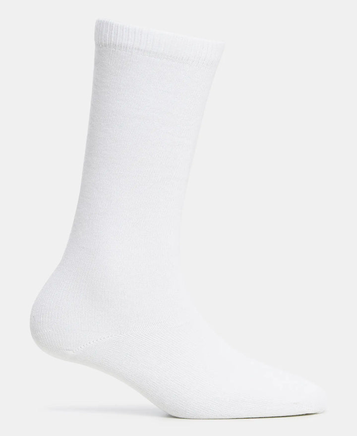 Kid's Compact Cotton Stretch Solid Knee Length Socks With StayFresh Treatment - White-3