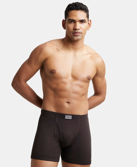 Super Combed Cotton Rib Solid Boxer Brief with Ultrasoft and Durable Waistband - Black/Grey Melange/Brown (Pack of 3)-12