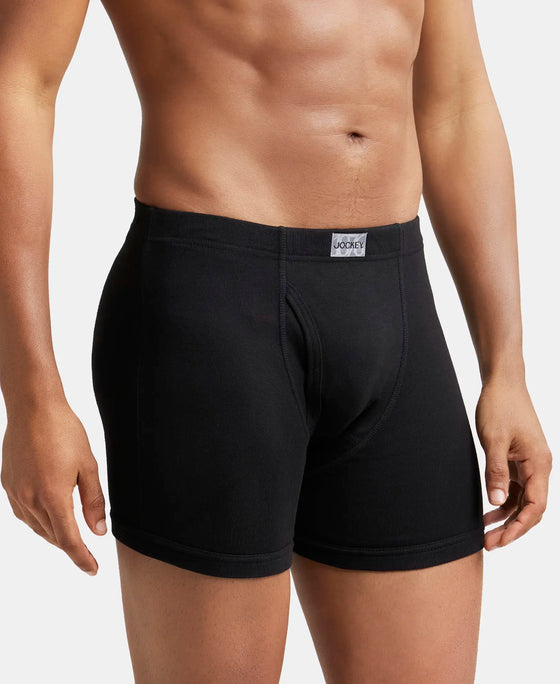 Super Combed Cotton Rib Solid Boxer Brief with Ultrasoft and Durable Waistband - Black/Grey Melange/Brown (Pack of 3)-3