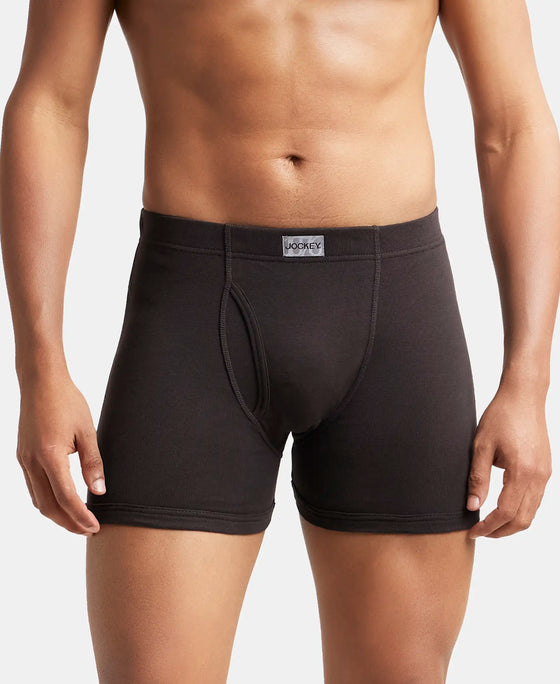 Super Combed Cotton Rib Solid Boxer Brief with Ultrasoft and Durable Waistband - Black/Grey Melange/Brown (Pack of 3)-8