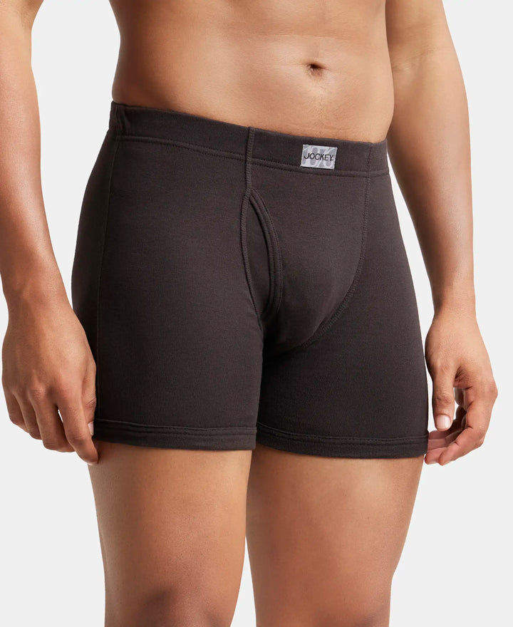 Super Combed Cotton Rib Solid Boxer Brief with Ultrasoft and Durable Waistband - Black/Grey Melange/Brown (Pack of 3)-9
