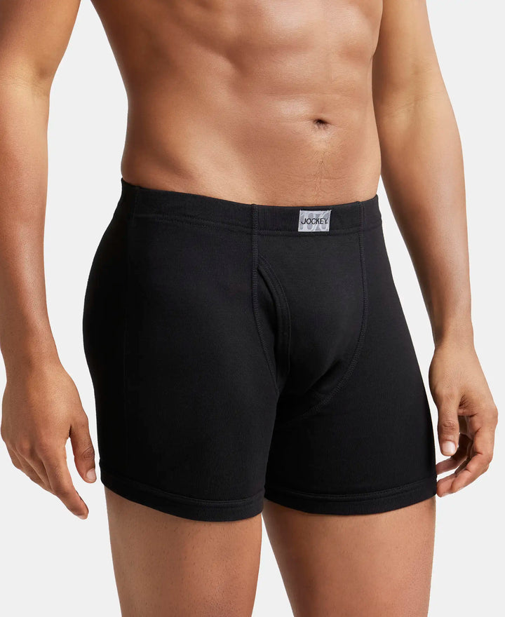 Super Combed Cotton Rib Solid Boxer Brief with Ultrasoft and Durable Waistband - Black-3