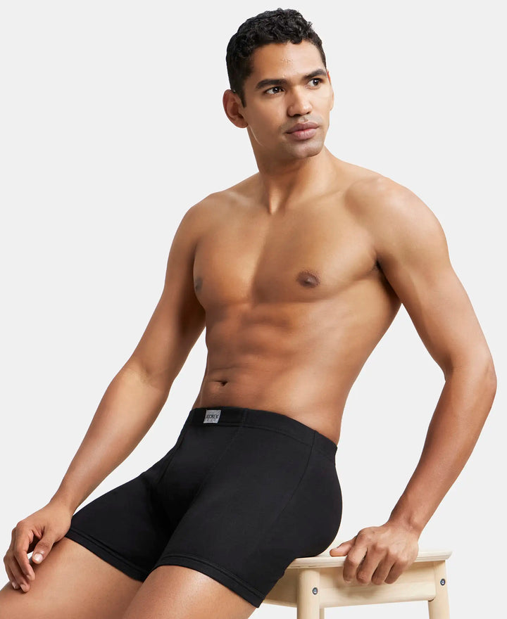 Super Combed Cotton Rib Solid Boxer Brief with Ultrasoft and Durable Waistband - Black-6