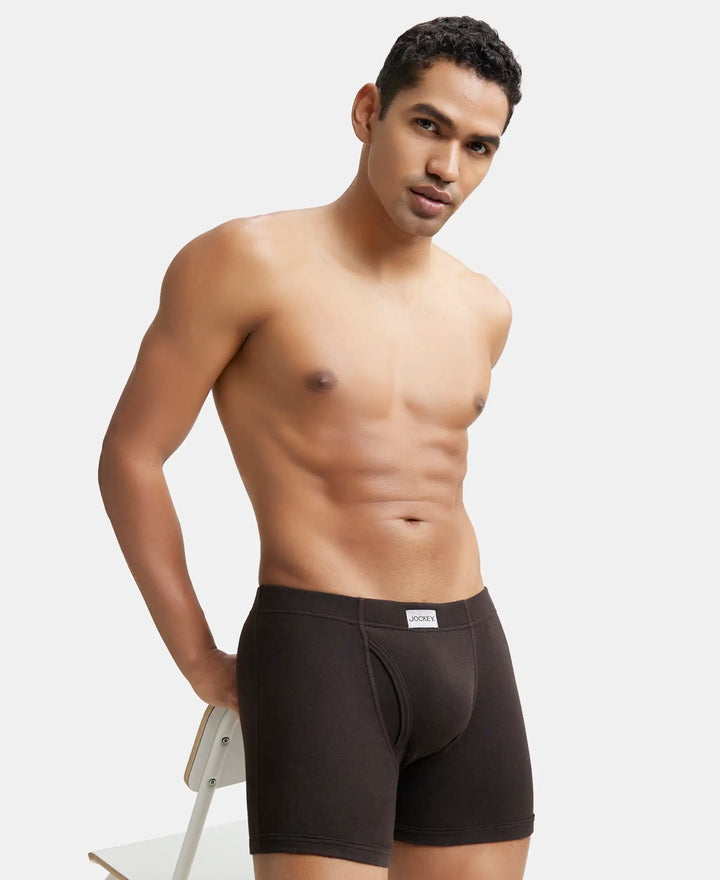 Super Combed Cotton Rib Solid Boxer Brief with Ultrasoft and Durable Waistband - Brown-6