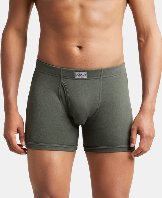 Super Combed Cotton Rib Solid Boxer Brief with Ultrasoft and Durable Waistband - Deep Olive-1