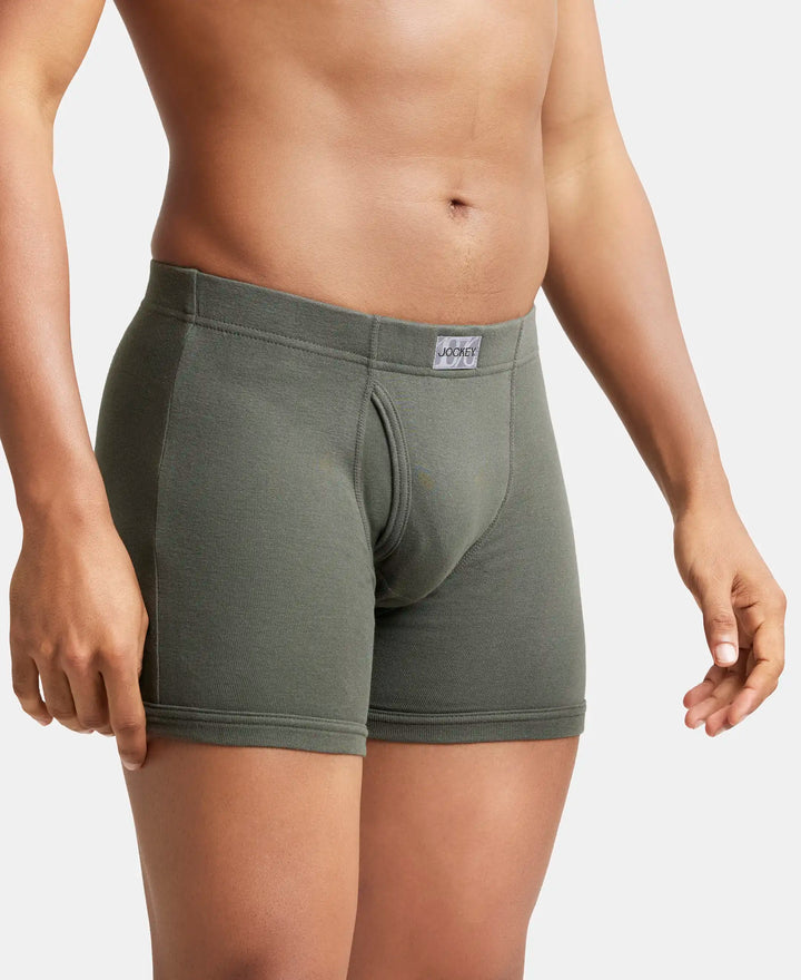 Super Combed Cotton Rib Solid Boxer Brief with Ultrasoft and Durable Waistband - Deep Olive-2