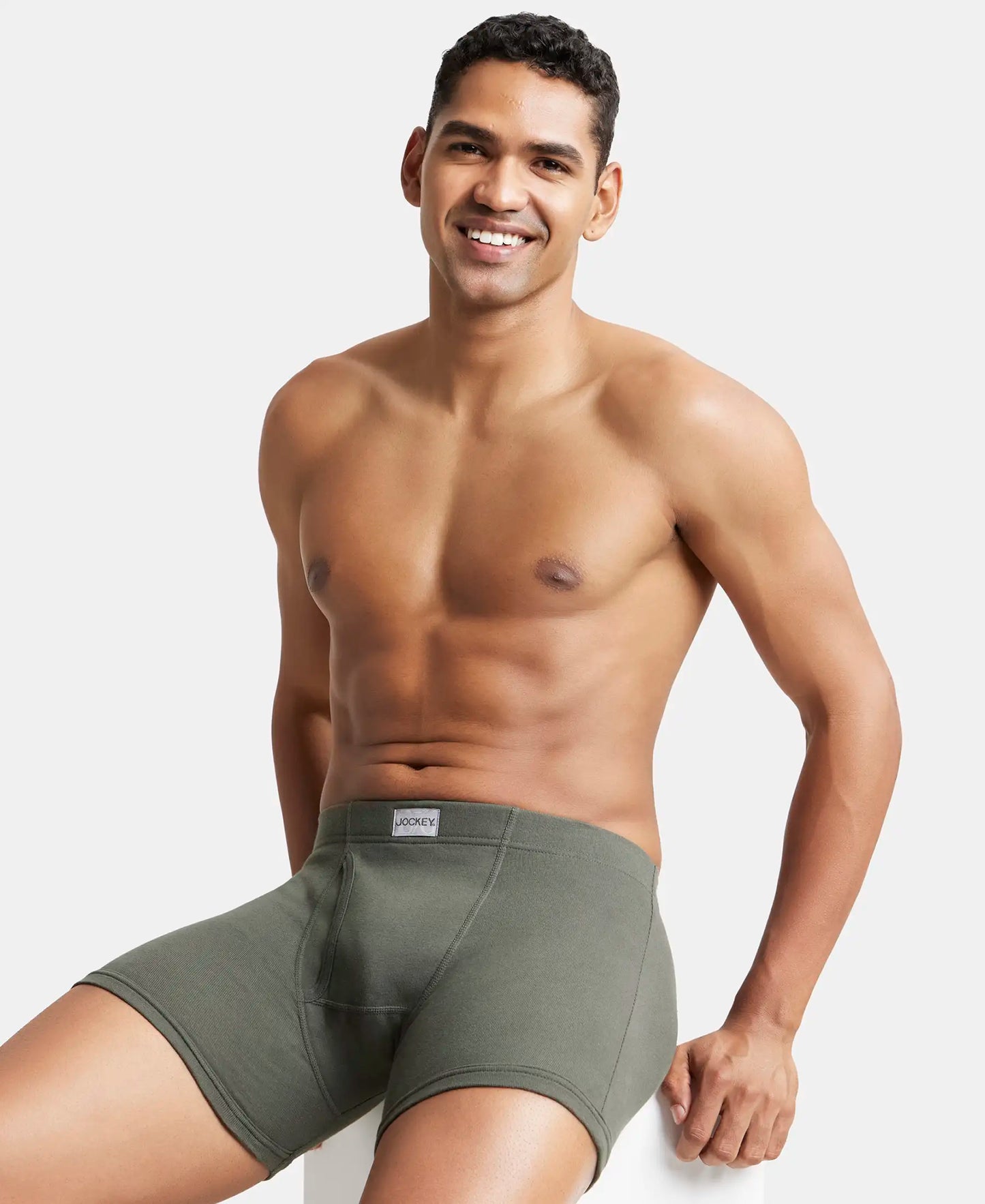 Super Combed Cotton Rib Solid Boxer Brief with Ultrasoft and Durable Waistband - Deep Olive-5